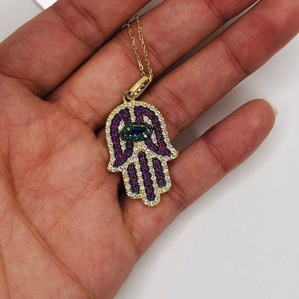 LGold plated silver 925 Hamsa evil eye necklace